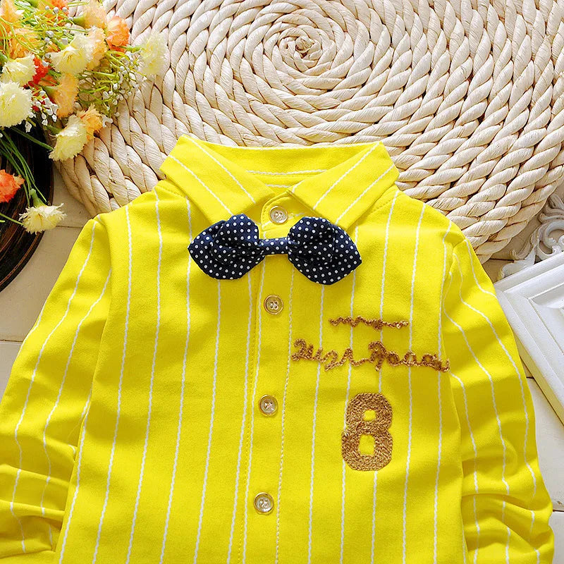 Casual Bow Tie Shirt+Pants 2pcs Sets  Denim Outfits