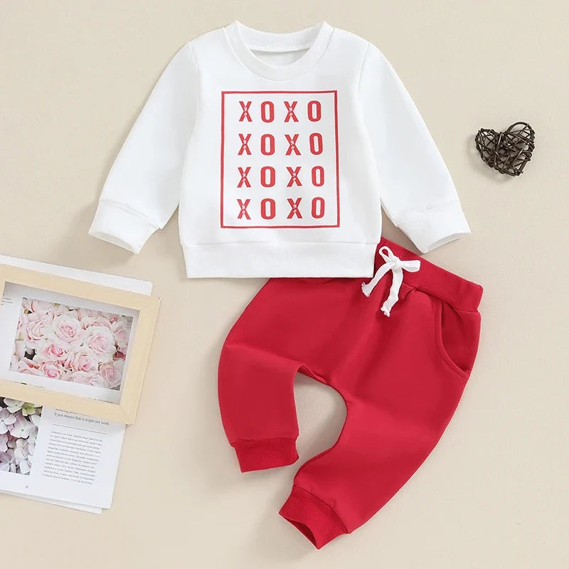 Baby boy Valentine’s Day outfit: sweatshirt and pants