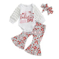 Baby Girls Valentine’s Day Outfits Puff Sleeve Letter Print Romper Pants