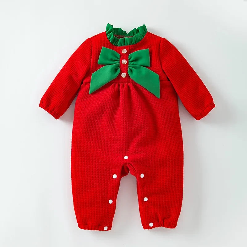 Baby Christmas Bow Long-sleeved Rompers