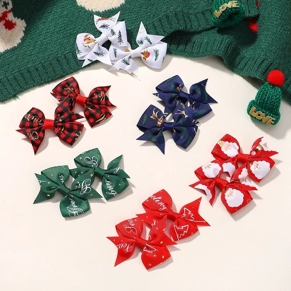 6/8Pcs Christmas Bows Hair Clip