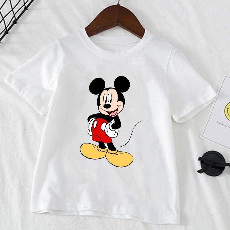 Cute Minnie Mickey Mouse Print Short Sleeve White T-shirt