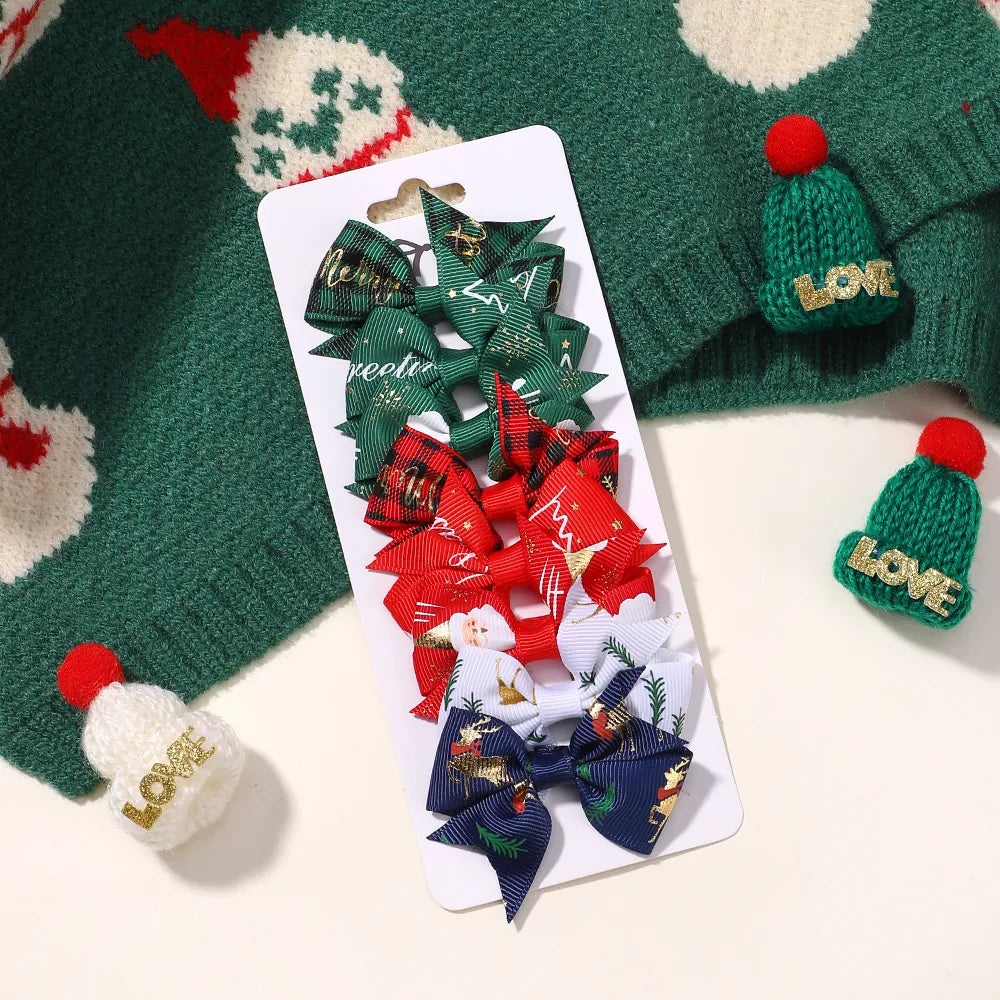6PC Christmas Hair Bows