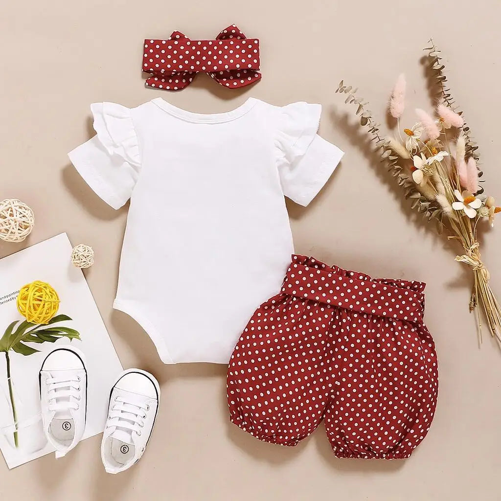 Baby Girls Clothes Romper Dot Pant with Elastic Waistband and Headband