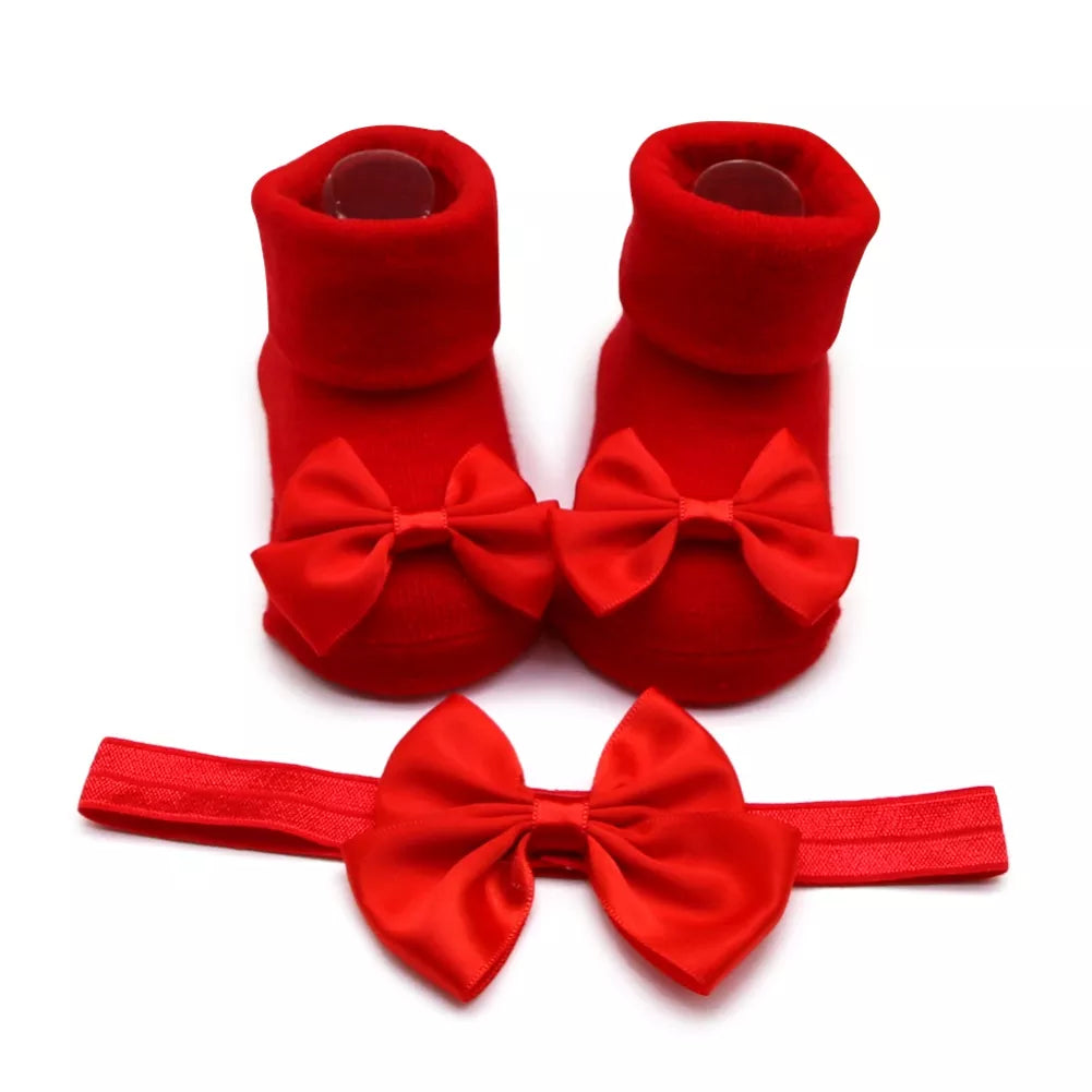 Baywell Fashion Baby Girls Headband + Socks Set 0-12 Months Cute Toddler Princess Socks Autumn Infant Bow-knot Socks