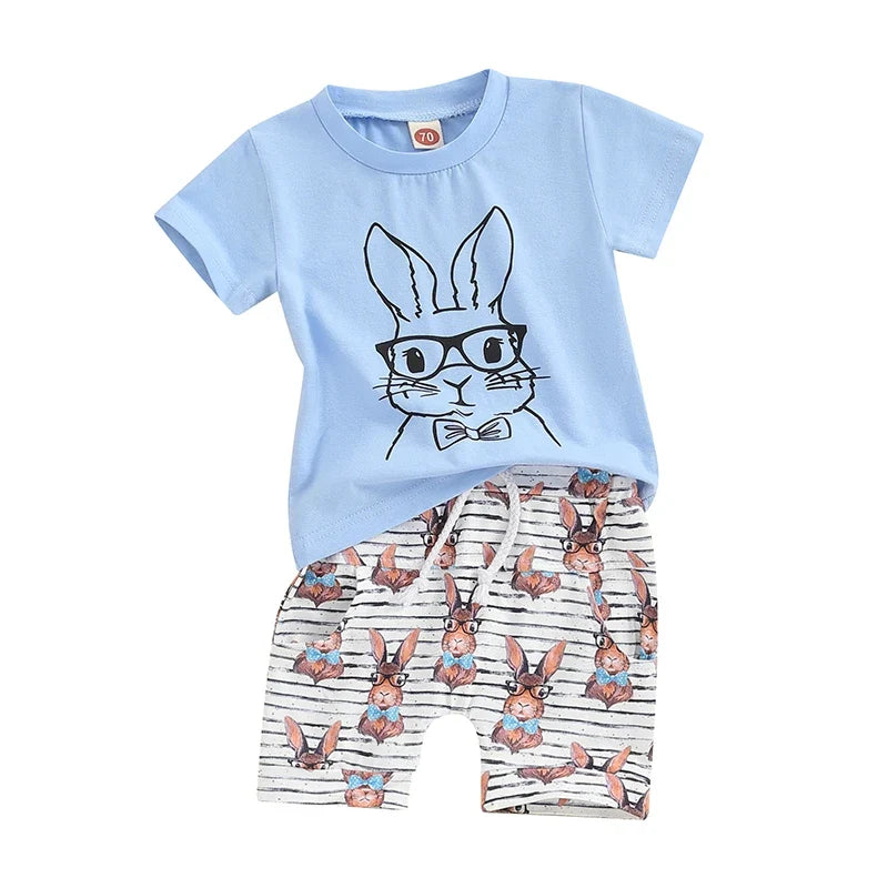 Bunny Short Sleeve T-Shirt Top and Elastic Shorts Set