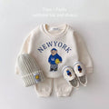 2pcs Letter Bear Long Sleeve Casual Hoodie Sweatshirt+Pants