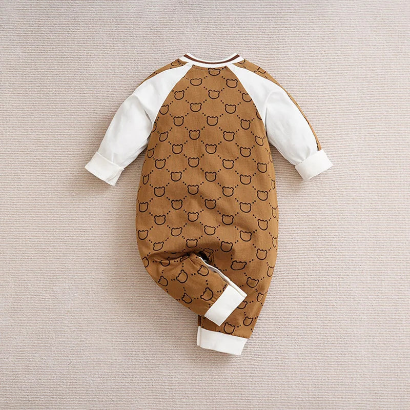 Cartoon Little Bear Printed Cotton Comfortable Casual Long Sleeve Baby Bodysuit