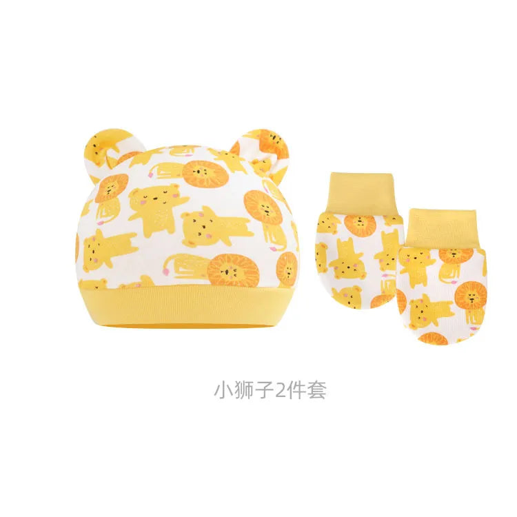 5pcs Baby Cartoon Anti-scratch Gloves Hat Foot Cover Set