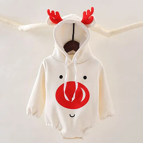 Cozy Baby Christmas Cartoon Hooded Bodysuits