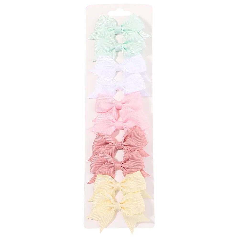 Cute Solid Ribbon Bowknot 10Pcs/Set Hair Clips
