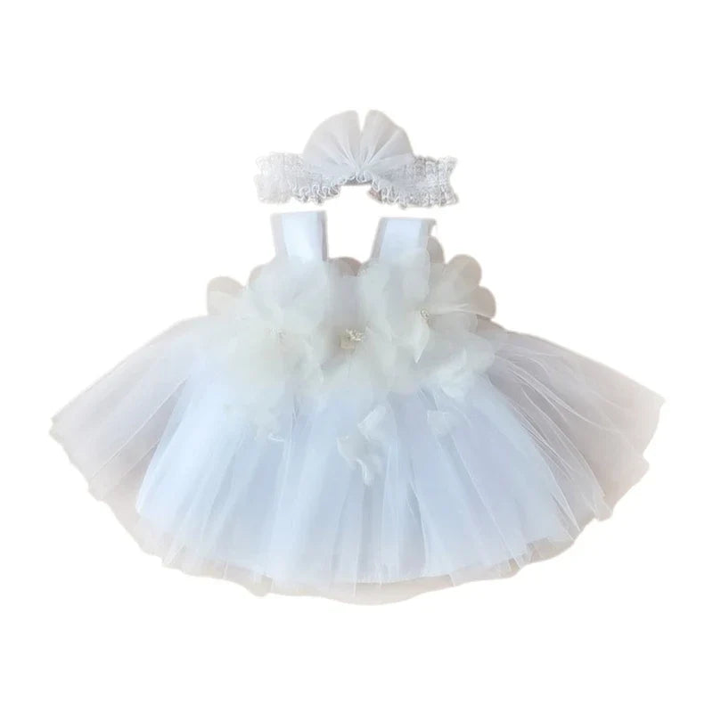 3Pcs Newborn Photography Props Baby Girl Lace Dress Infant Toddler Photo Props Headdress Outfits