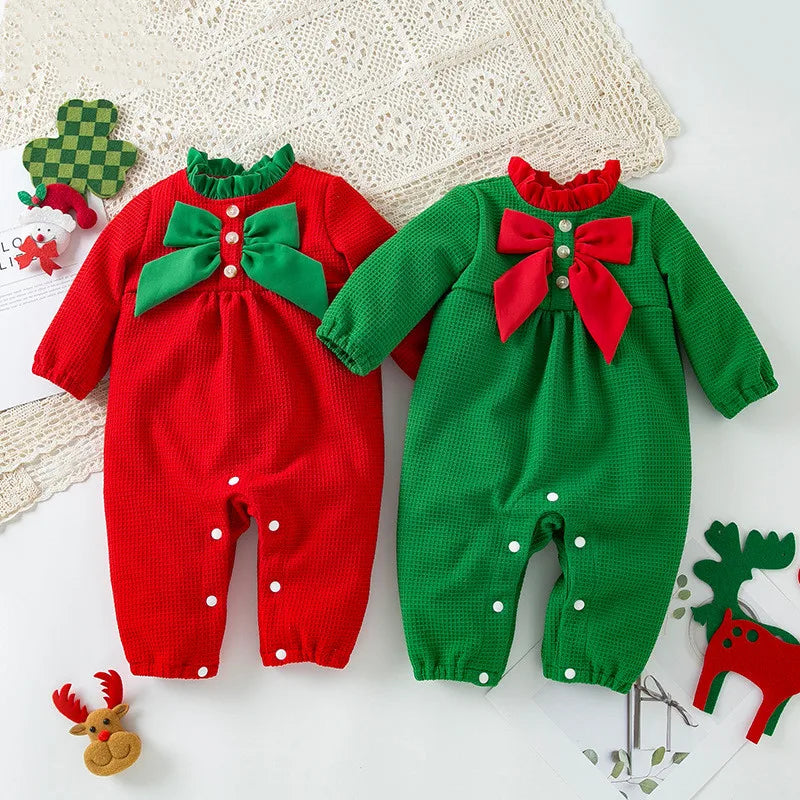 Baby Christmas Bow Long-sleeved Rompers