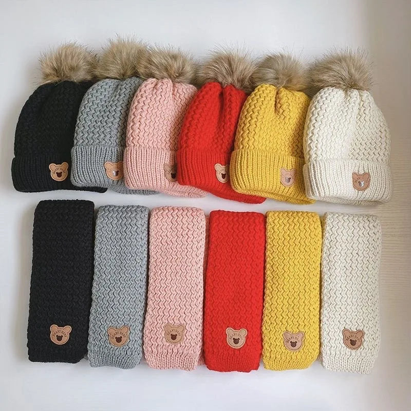 Cute Bear Baby Hat Scarf Set
