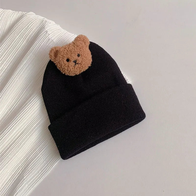 Cartoon Bear Baby Hat Cute Autumn Winter Warm Knitted Cap Beanies Infant Toddler Korean Solid Color Kids Boy Girl Beanie Caps 모자