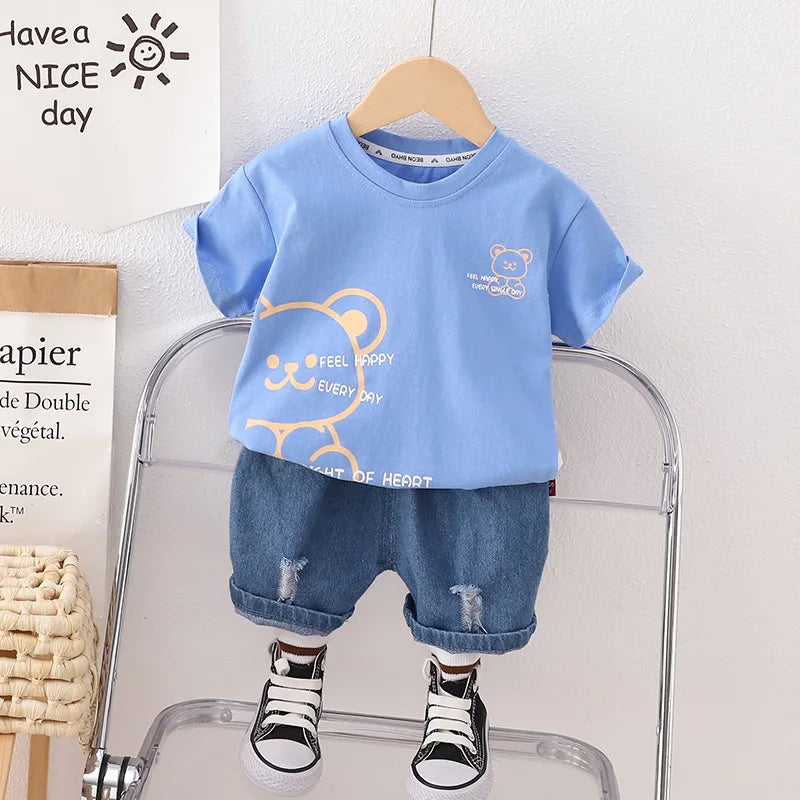 Cartoon Bear Tshirt Shorts 2Pcs/Sets Toddler Fashion Tracksuit Casual Outfit
