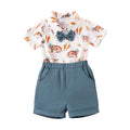 Button Down Short Sleeve Shirt Elastic Waist Shorts Set