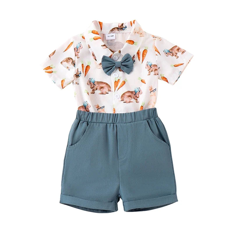 Button Down Short Sleeve Shirt Elastic Waist Shorts Set