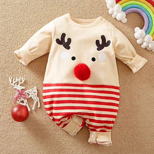 Cozy Baby Christmas Cartoon Hooded Bodysuits
