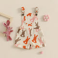 Baby Girl Easter Overalls Sleeveless Square Neck Bunny Graphic Suspender