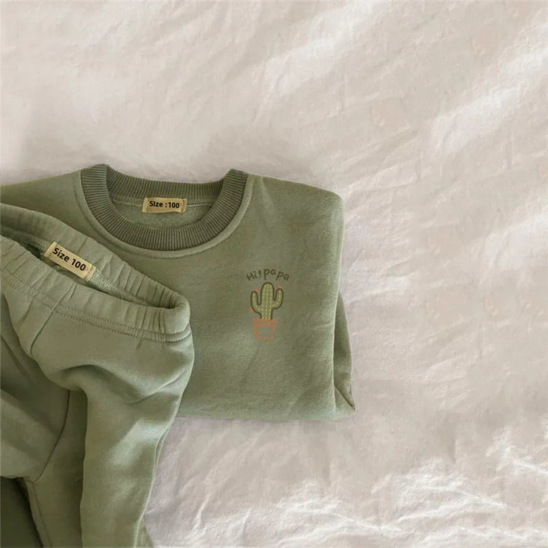 2Pcs Set Embroidery Thicken Fleece Outfit