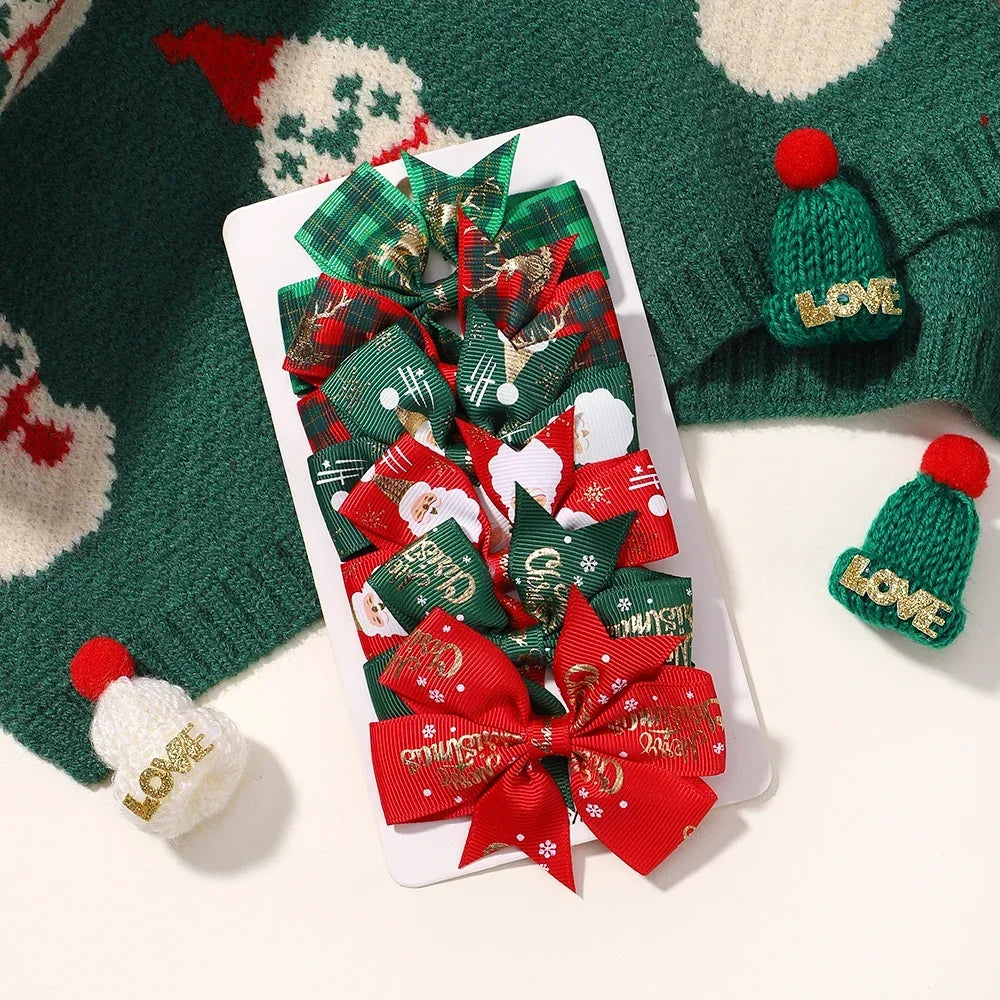 6/8Pcs Christmas Bows Hair Clip
