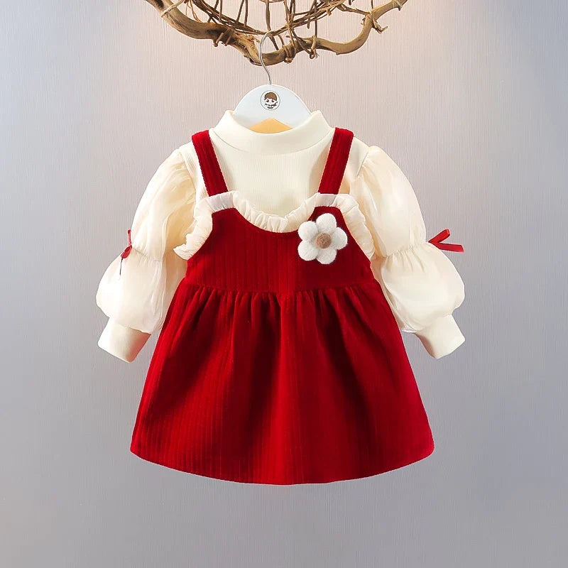 Baby Girls Dress Set Skirt and Sweat 2pc Suit Winter Plush Christmas Dress for Kids Children Clothes Casual Dress for Girl