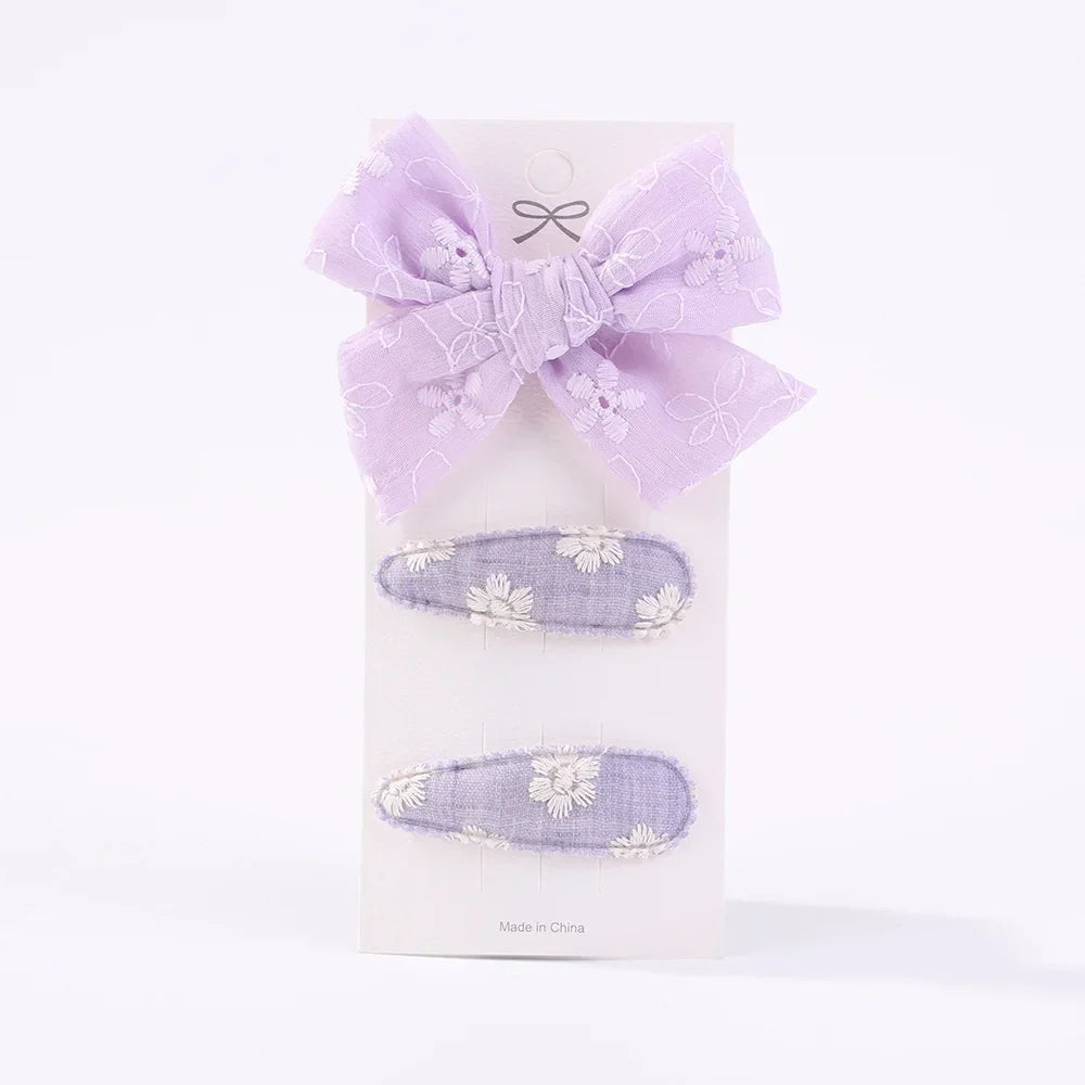 3Pcs Embroidery Flower Bow HairPins