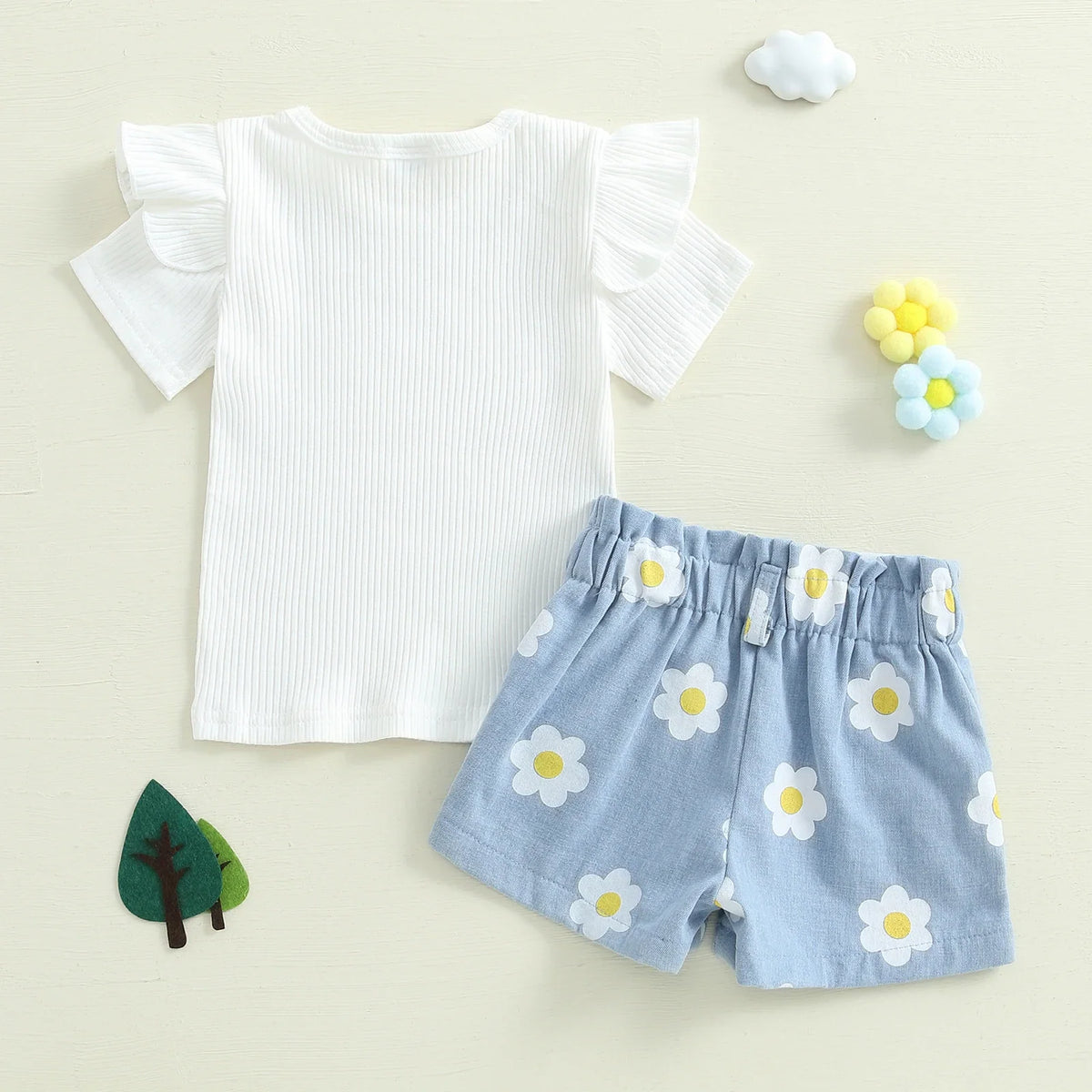 1-4Y Baby Girl Summer Outfits Ruffle Short Sleeve Floral Print Ribbed t Shirt Tops Shorts Set Toddler Baby Clothing 2Pcs
