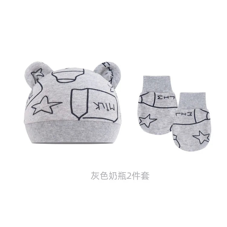 5pcs Baby Cartoon Anti-scratch Gloves Hat Foot Cover Set