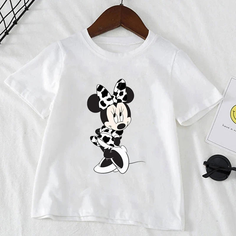 Cute Minnie Mickey Mouse Print Short Sleeve White T-shirt