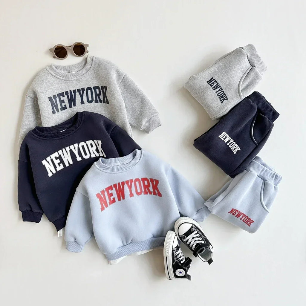 2Pcs Baby Clothing Set Boys Girls NewYork Print Sports Top Pants Suit
