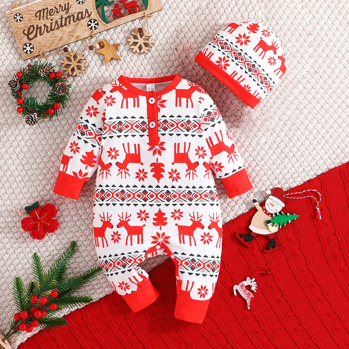 Baby Infant Deer Christmas Cartoon Prints Romper