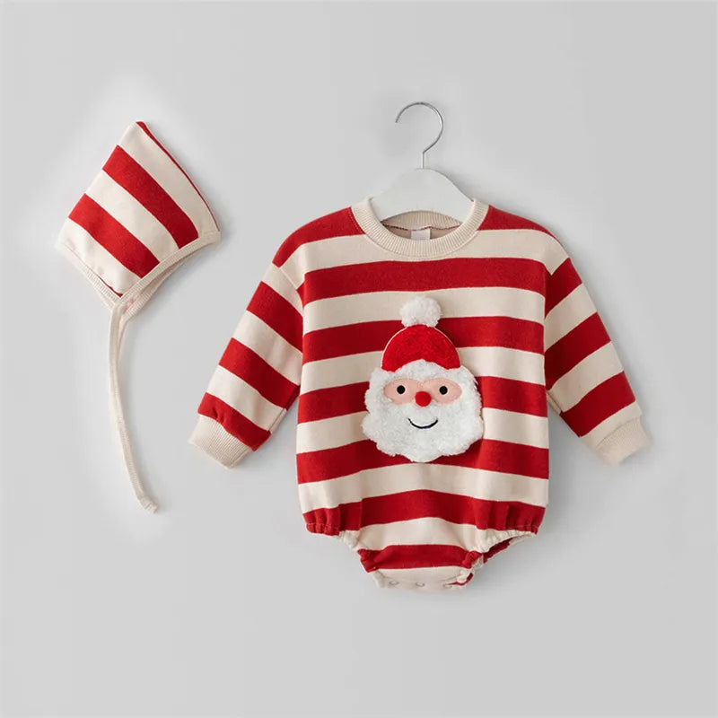 Christmas Baby Sweater Santa Clause Romper Hat Set