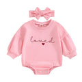 Baby Girl Sweatshirt Bubble Romper With Headband Heart