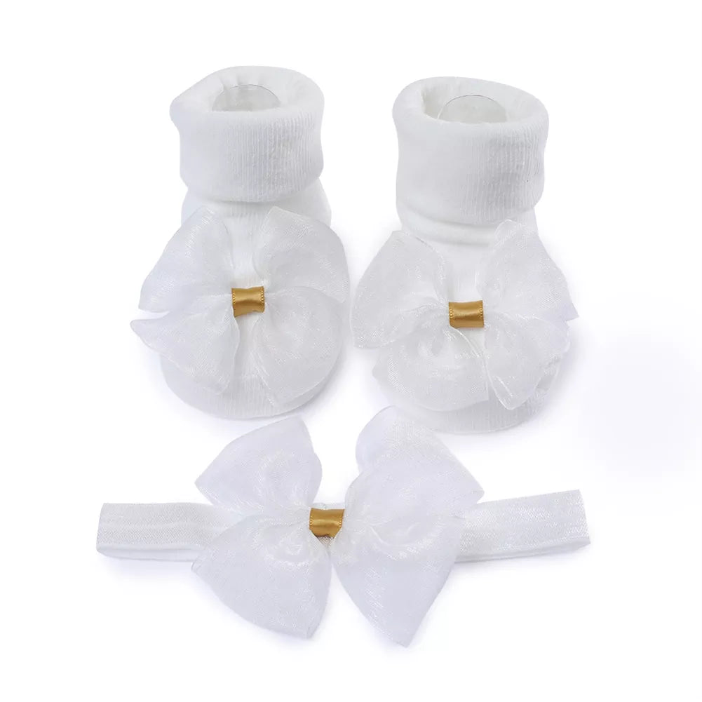 Baywell Fashion Baby Girls Headband + Socks Set 0-12 Months Cute Toddler Princess Socks Autumn Infant Bow-knot Socks