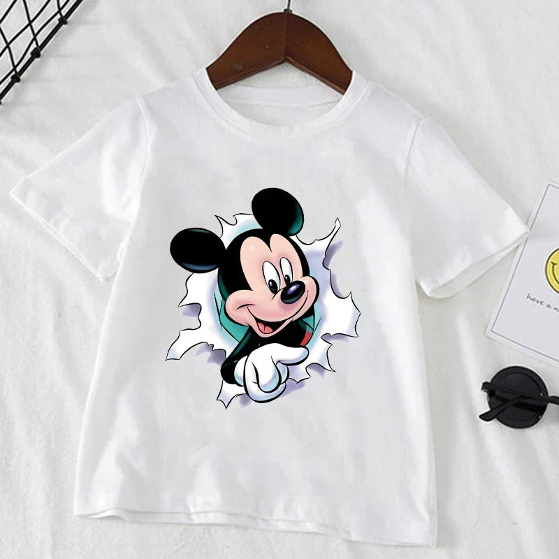 Cute Minnie Mickey Mouse Print Short Sleeve White T-shirt