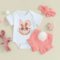 Bunny Print Short Sleeve Romper and Ruffles Shorts