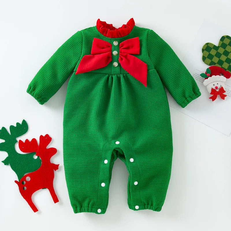 Baby Christmas Bow Long-sleeved Rompers