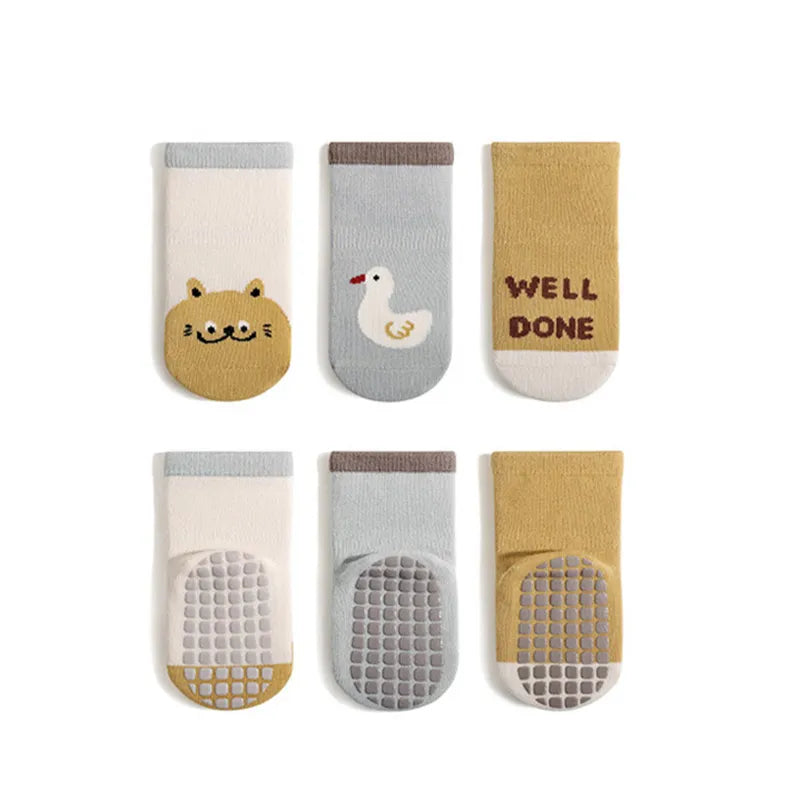 3 Pairs Baby Non Slip Cartoon Socks
