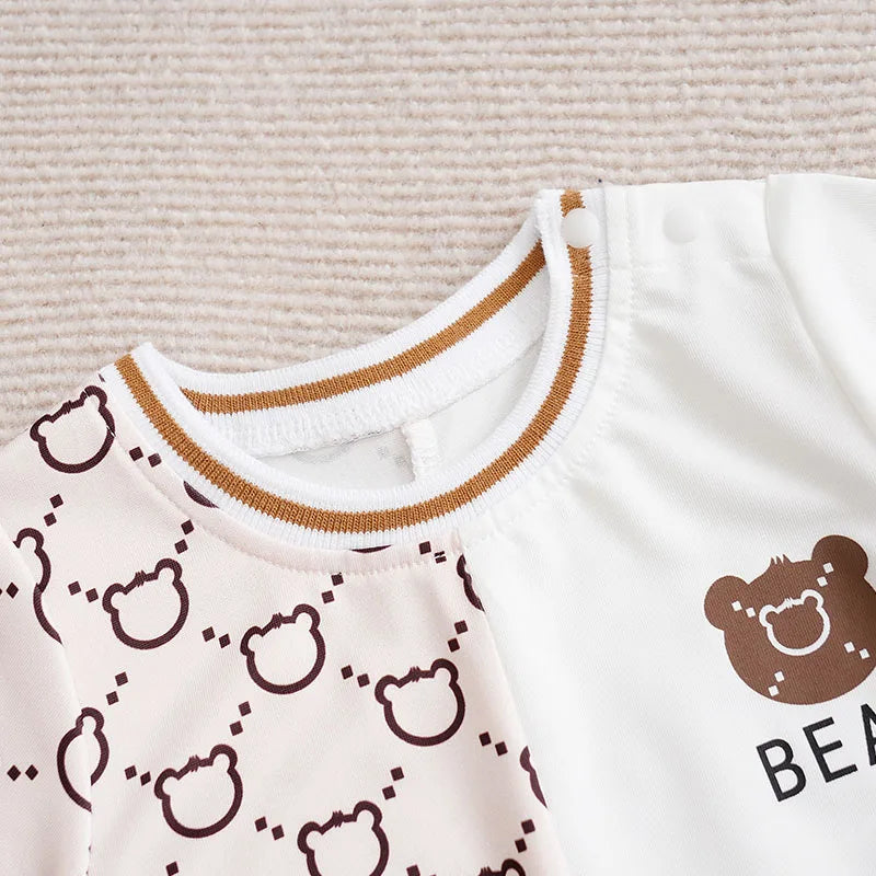 Cute Cartoon Teddy Bear Summer Apricot Short Sleeved Jumpsuit