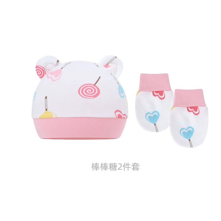 5pcs Baby Cartoon Anti-scratch Gloves Hat Foot Cover Set