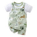 Animal Print Romper Newborn Baby Faux Two-Piece Bodysuit with Short Sleeves