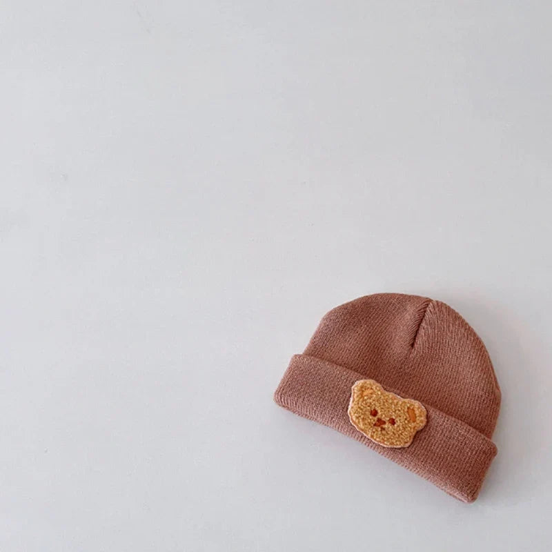 Cartoon Bear Baby Hat Cute Autumn Winter Warm Knitted Cap Beanies Infant Toddler Korean Solid Color Kids Boy Girl Beanie Caps 모자