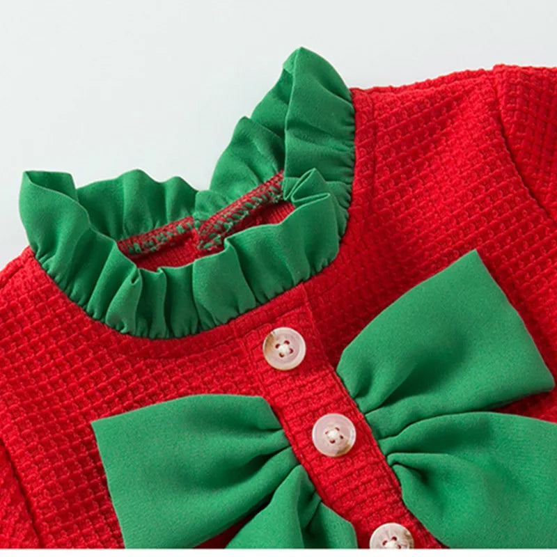 Baby Christmas Bow Long-sleeved Rompers