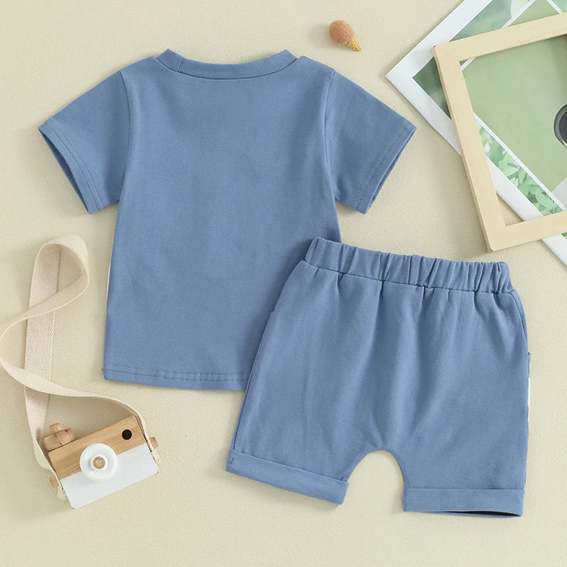 Contrast Color Short Sleeve T-shirt with Elastic Waist Shorts Set