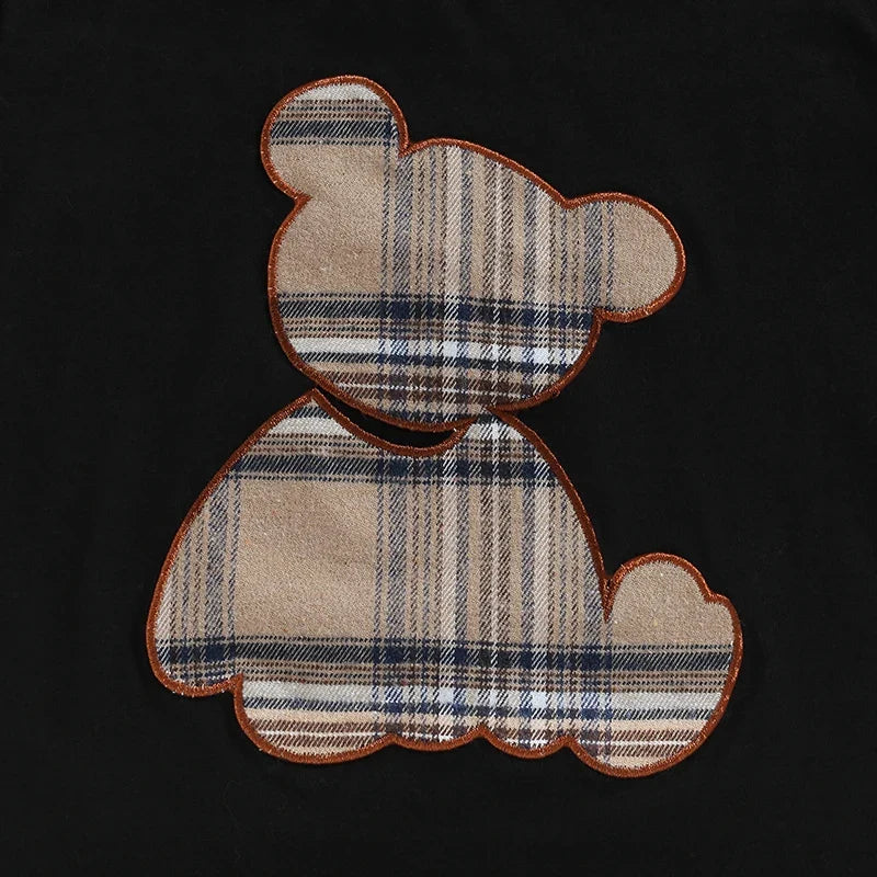 Bear Plaid T-shirt with Shorts for Casual Daily