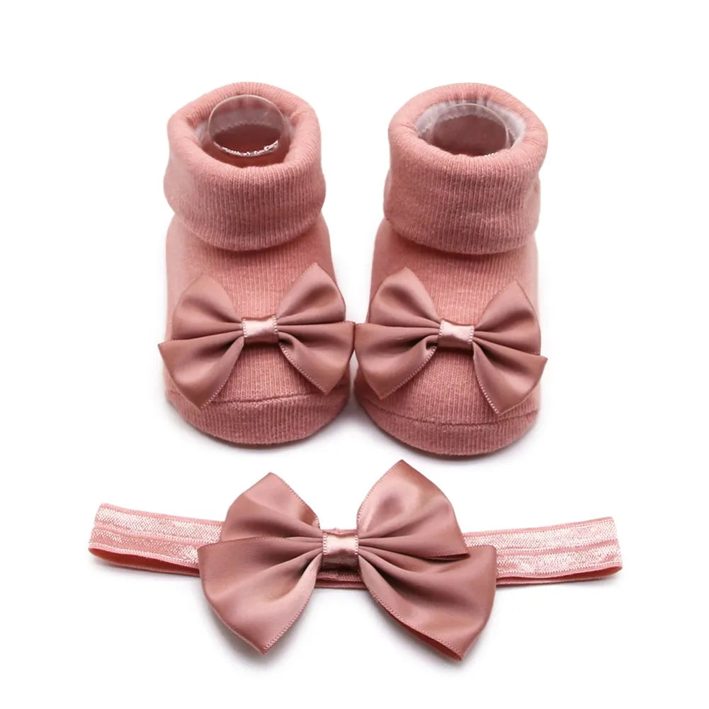 Baywell Fashion Baby Girls Headband + Socks Set 0-12 Months Cute Toddler Princess Socks Autumn Infant Bow-knot Socks