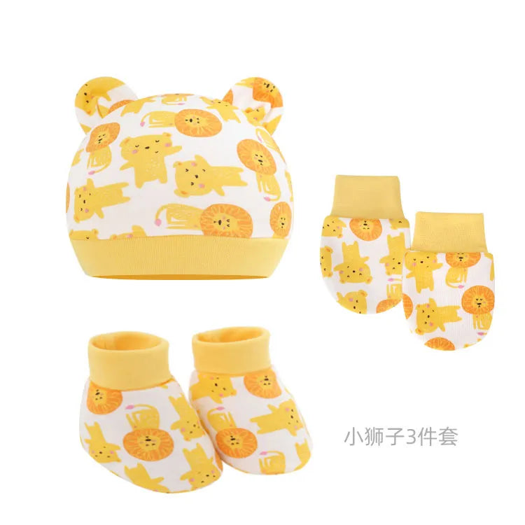 5pcs Baby Cartoon Anti-scratch Gloves Hat Foot Cover Set