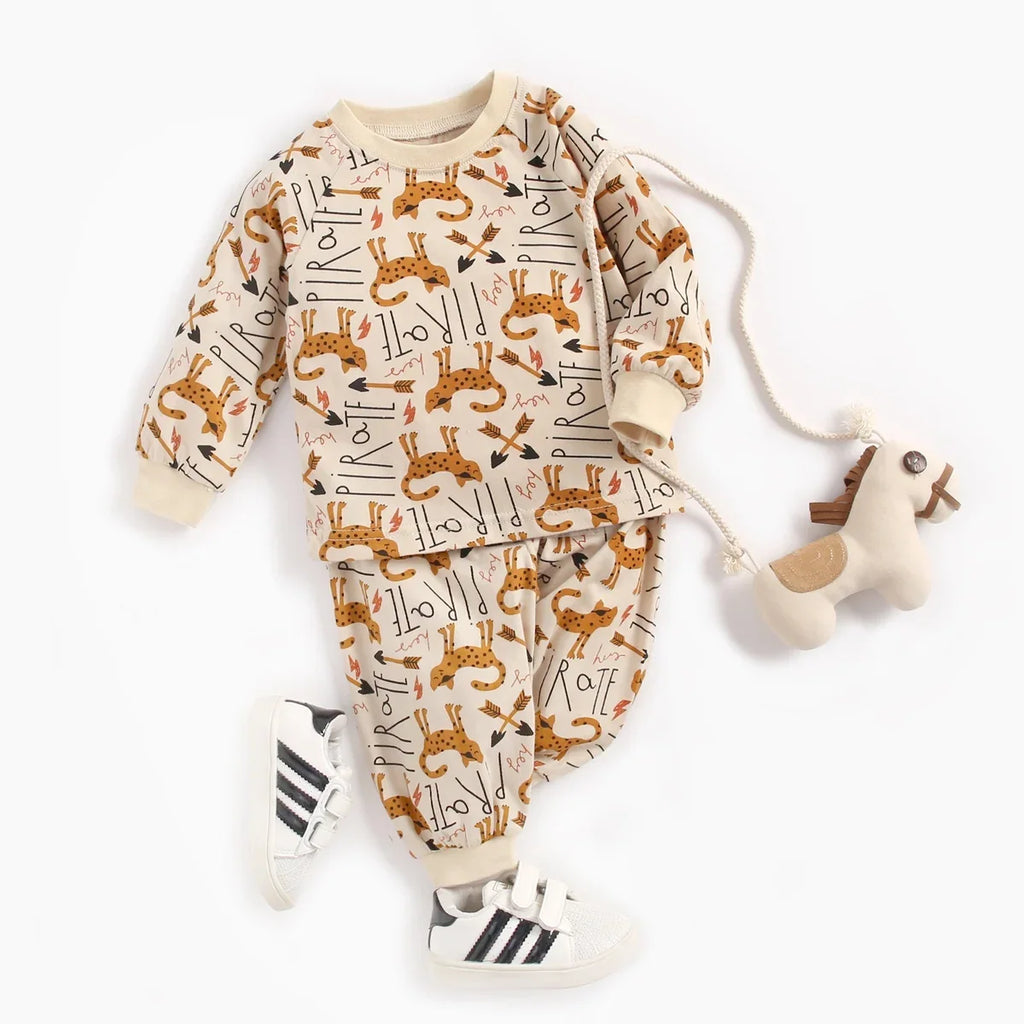Cotton Long Sleeve Tops + Pants 2Pcs Animals Pajamas